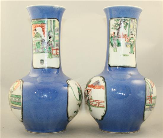 A pair of Samson of Paris powder blue bottle vases, in Kangxi style, 31cm, potting faults